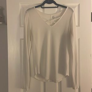 White cross neck long sleeve